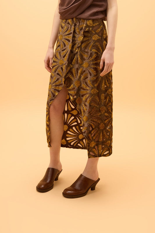 Saia Midi Recorte Veludo Astro