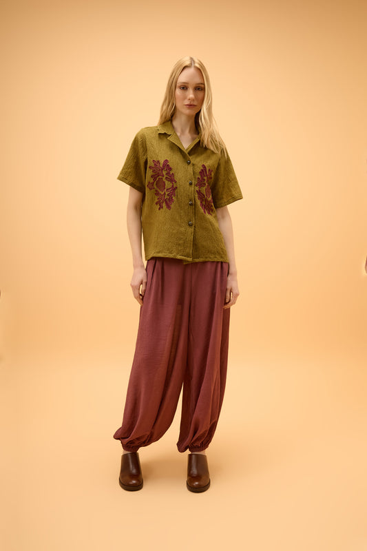 Camisa Manga Curta Bordado Dunas