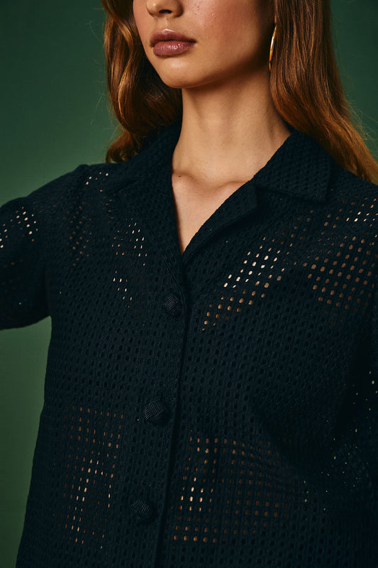 Camisa Manga Curta Furadinha com Franja Tianguá