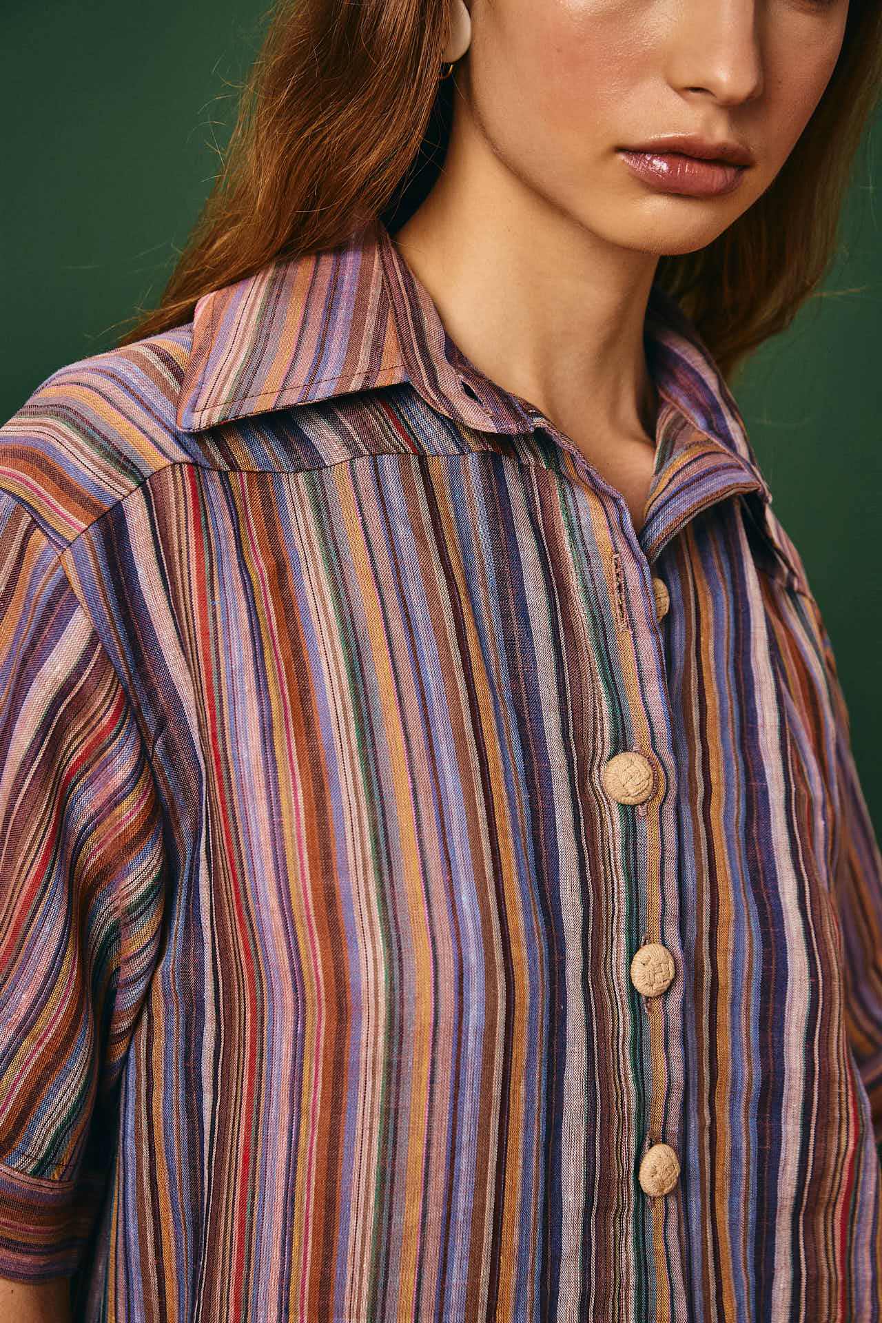 Camisa Listrada Botões Crochet Olindina