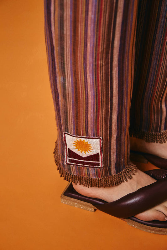 Calça Listrada Franja Barra Olindina