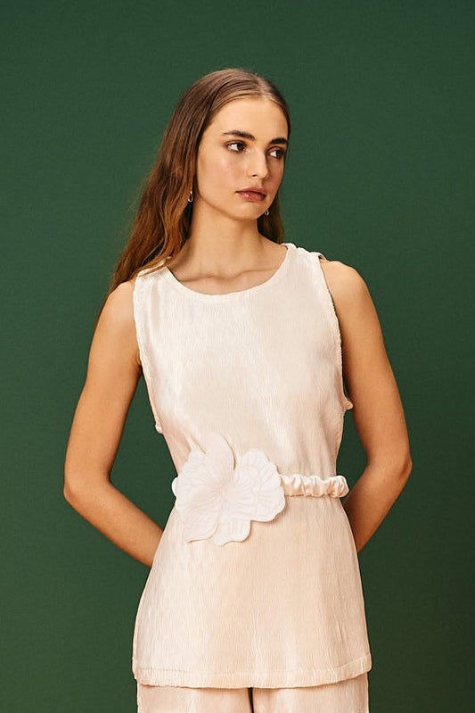 Regata Plissada Com Cinto Flor Candeias