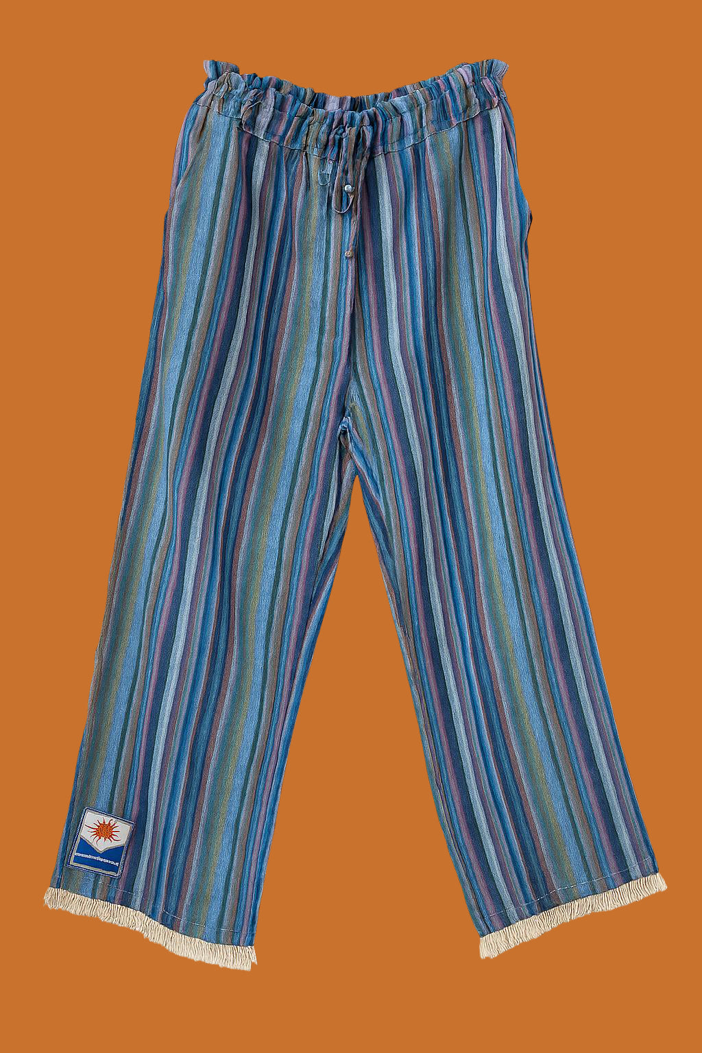 Calça Listrada Franja Barra Olindina