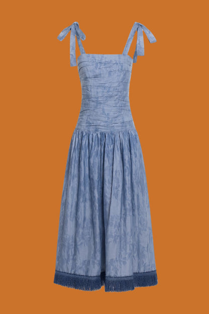 Vestido Longo Drapeado Franja Timbaúba