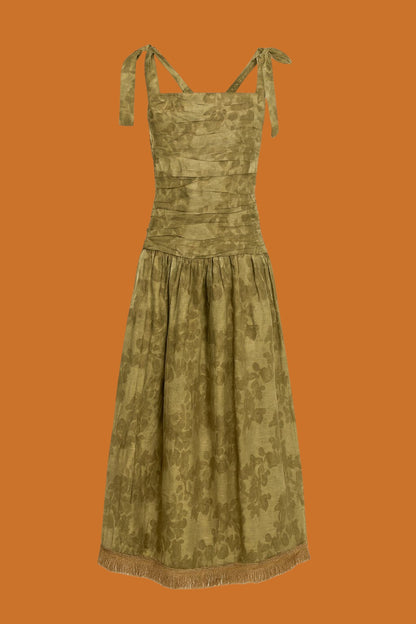 Vestido Longo Drapeado Franja Timbaúba