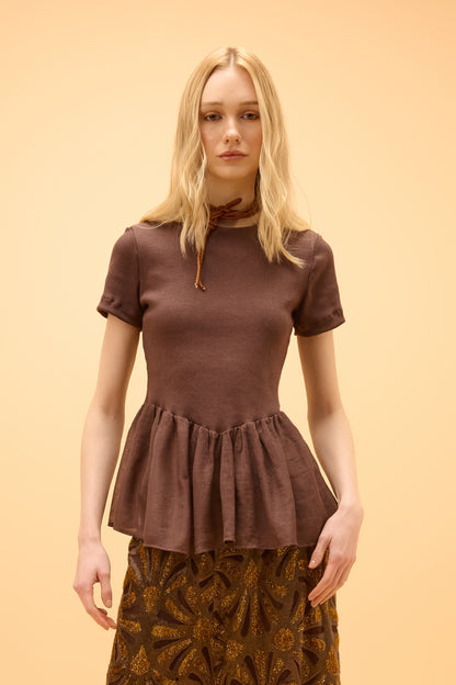Blusa Canelada Babado Chiffon Veraneio