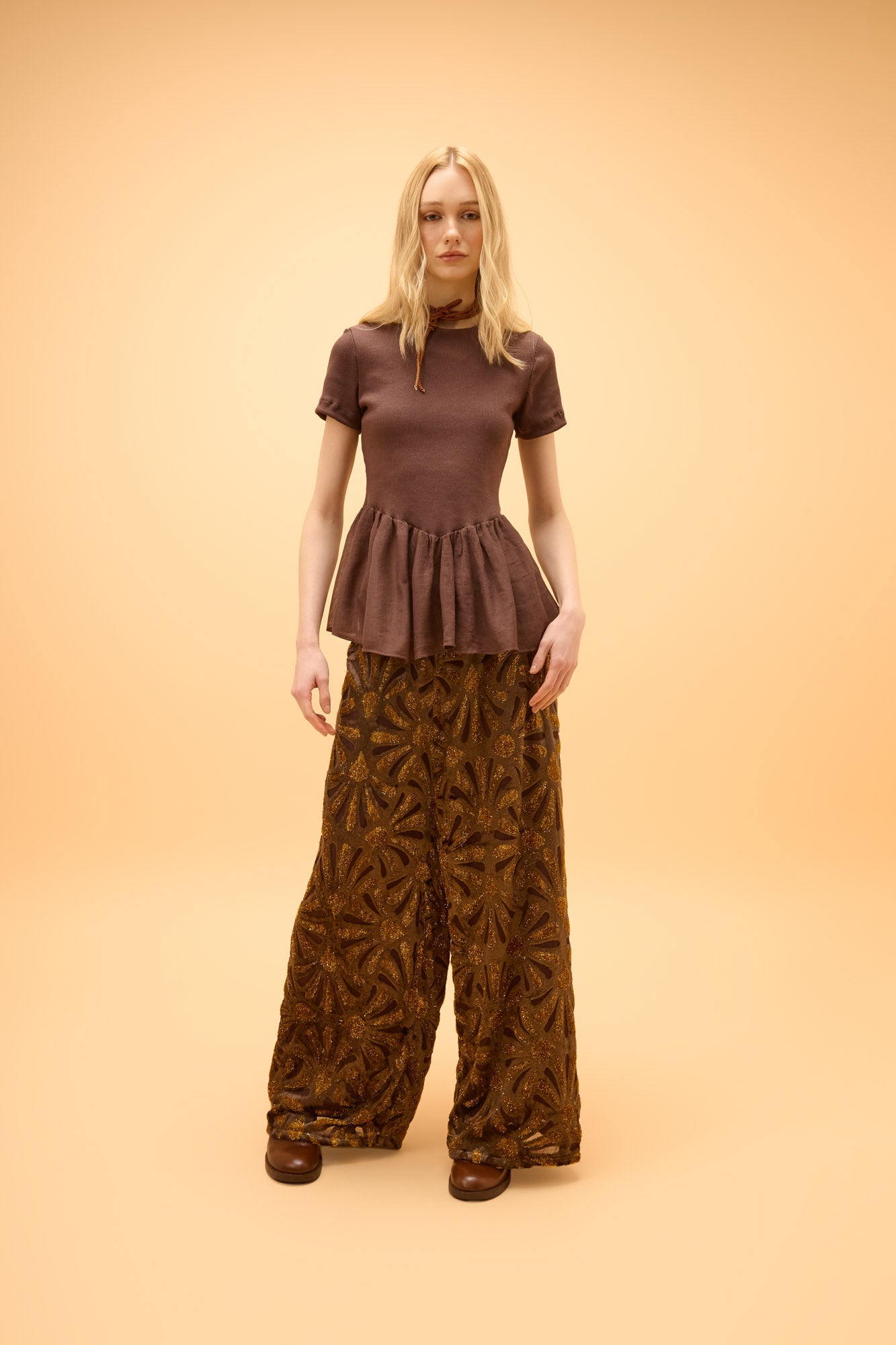 Blusa Canelada Babado Chiffon Veraneio