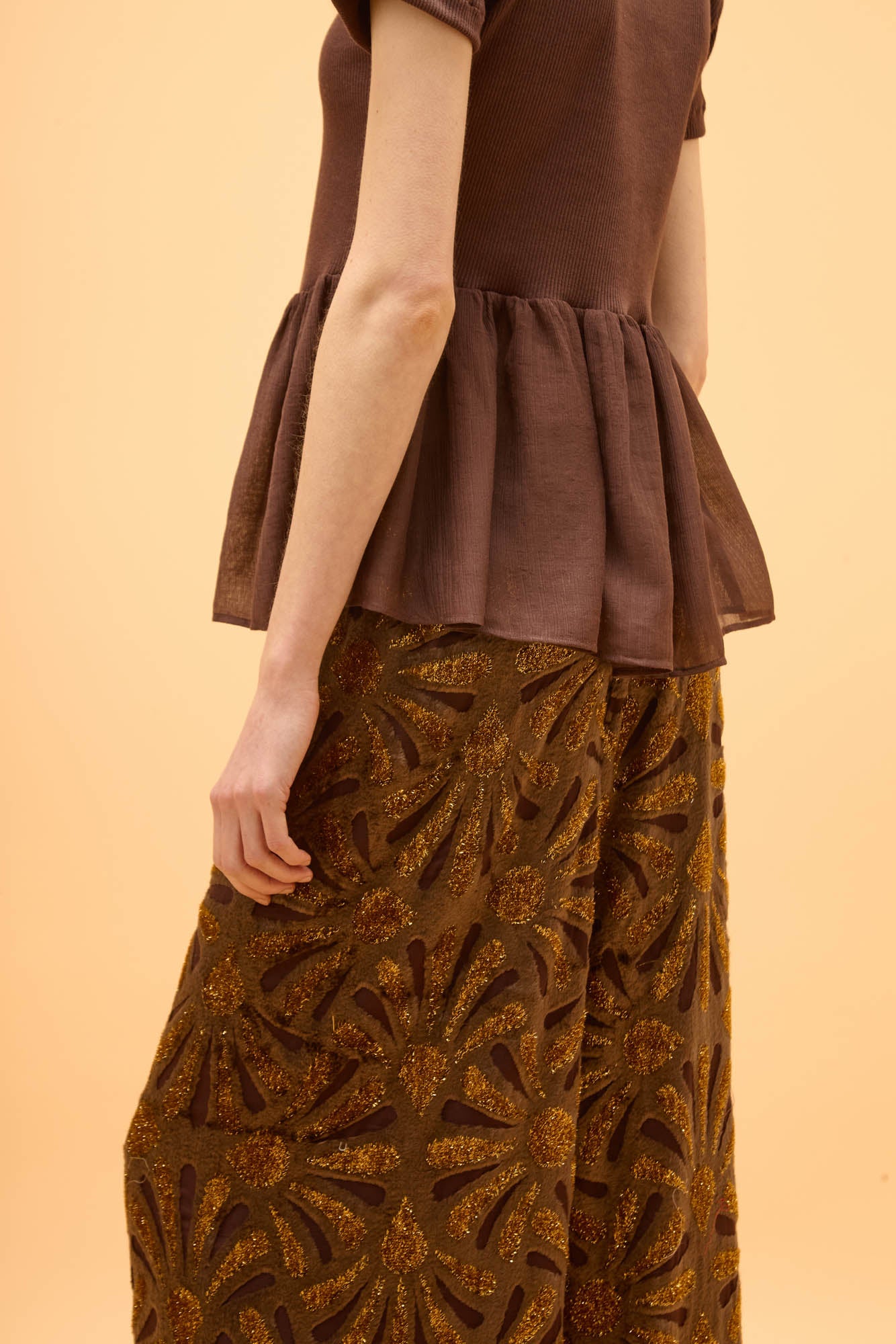 Blusa Canelada Babado Chiffon Veraneio