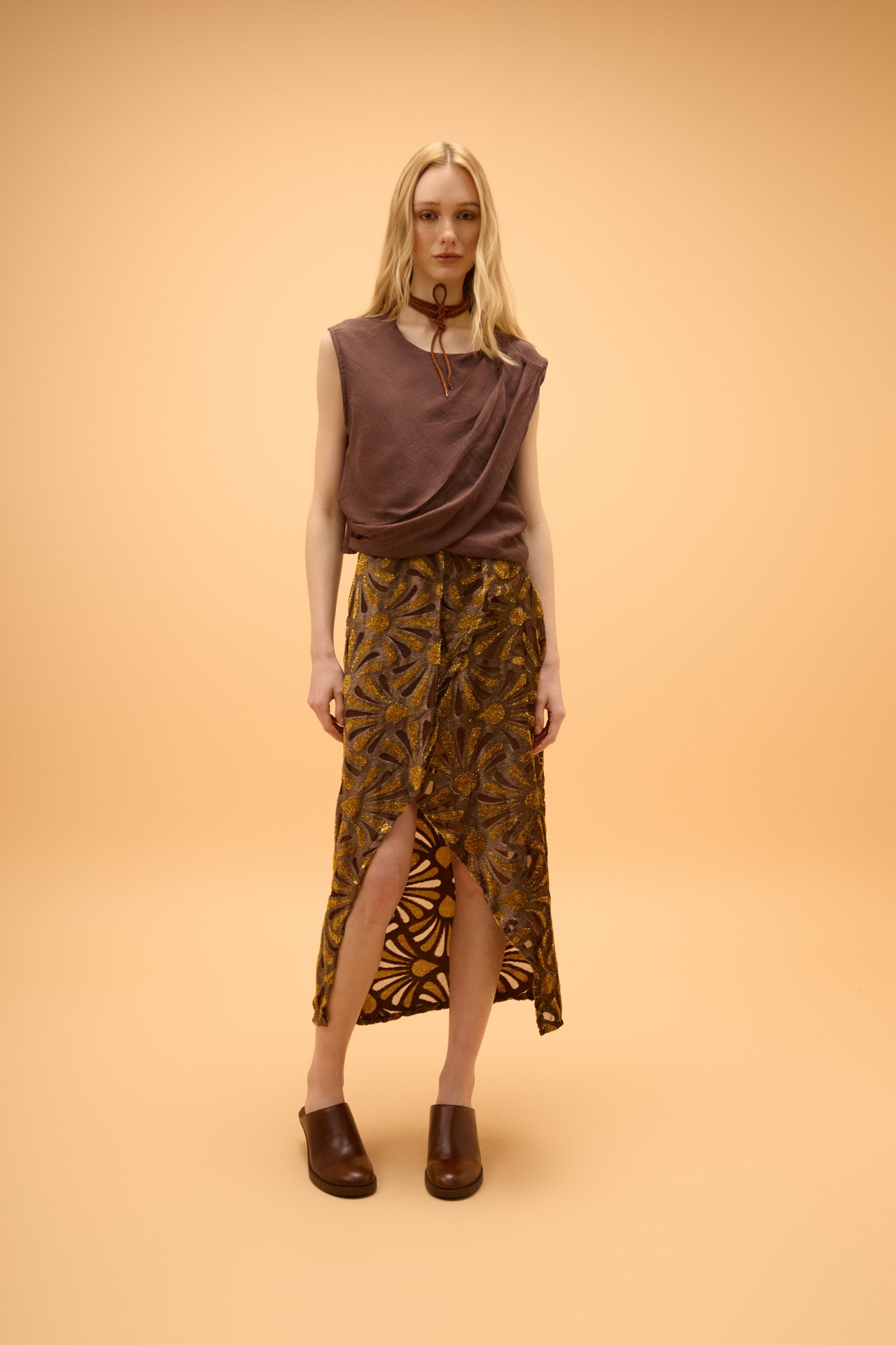 Saia Midi Recorte Veludo Astro
