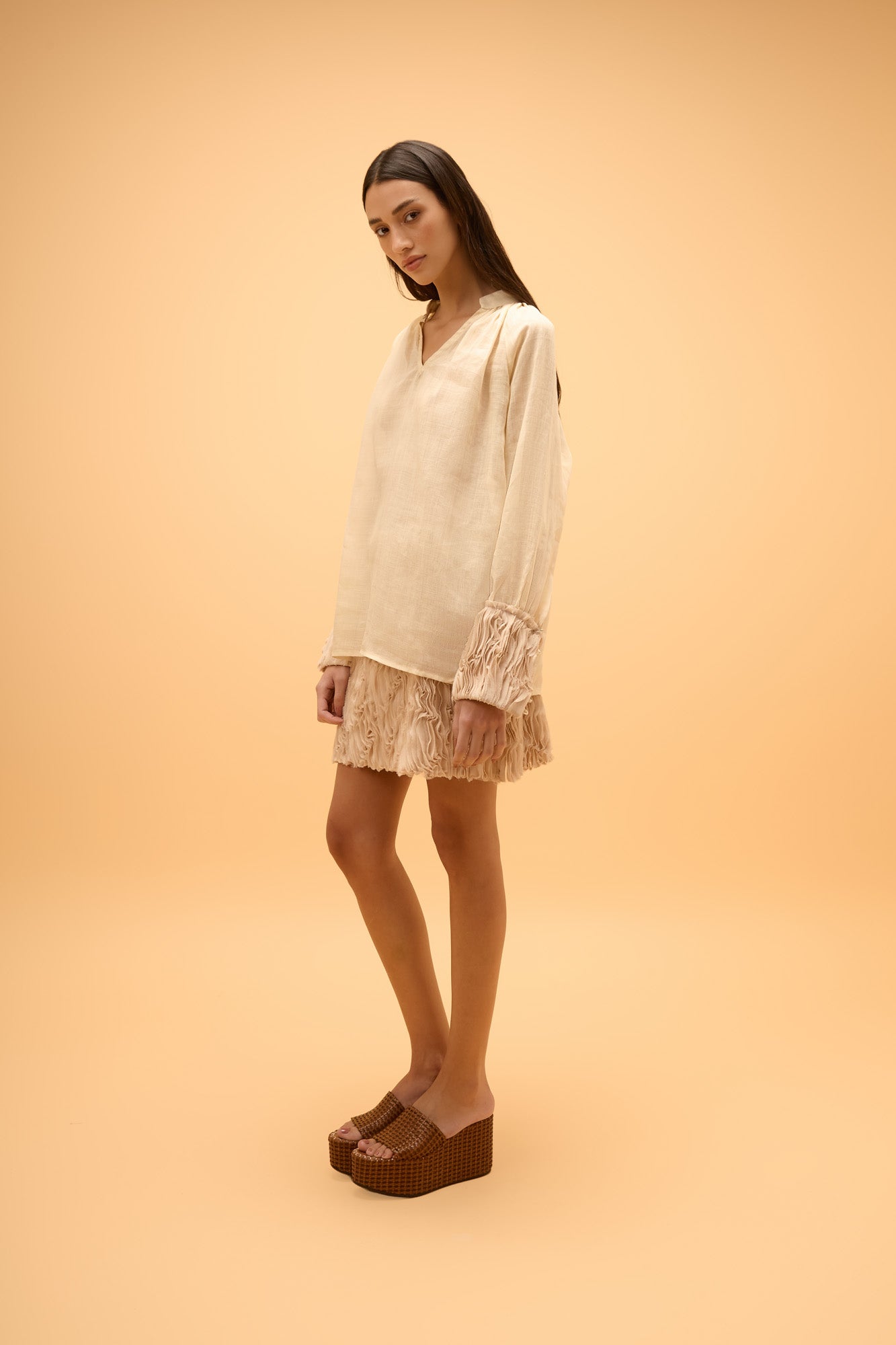 Blusa Manga Longa Detalhes No Punho Ondas