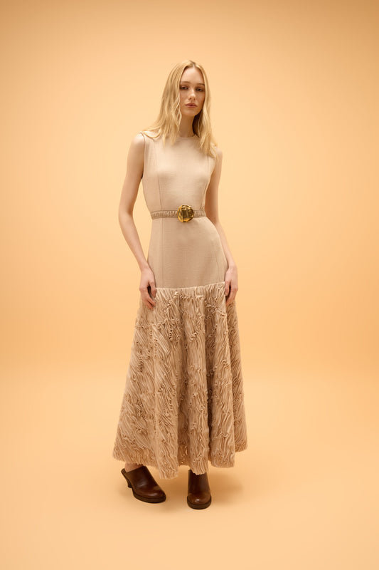 Vestido Longo Com Cinto Ondas