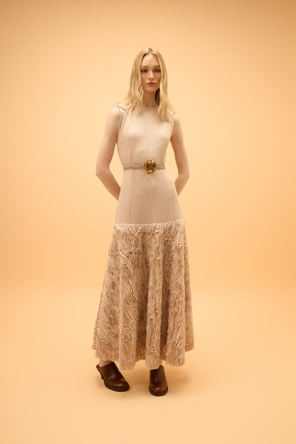 Vestido Longo Com Cinto Ondas