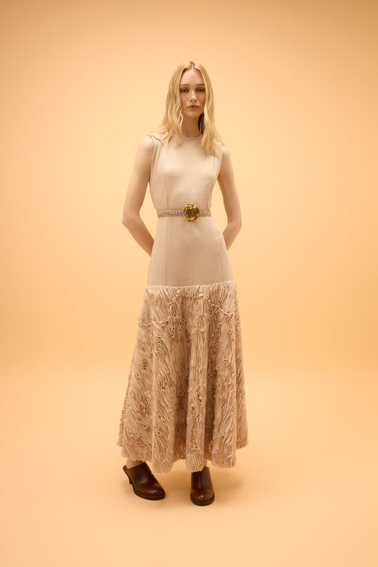Vestido Longo Com Cinto Ondas