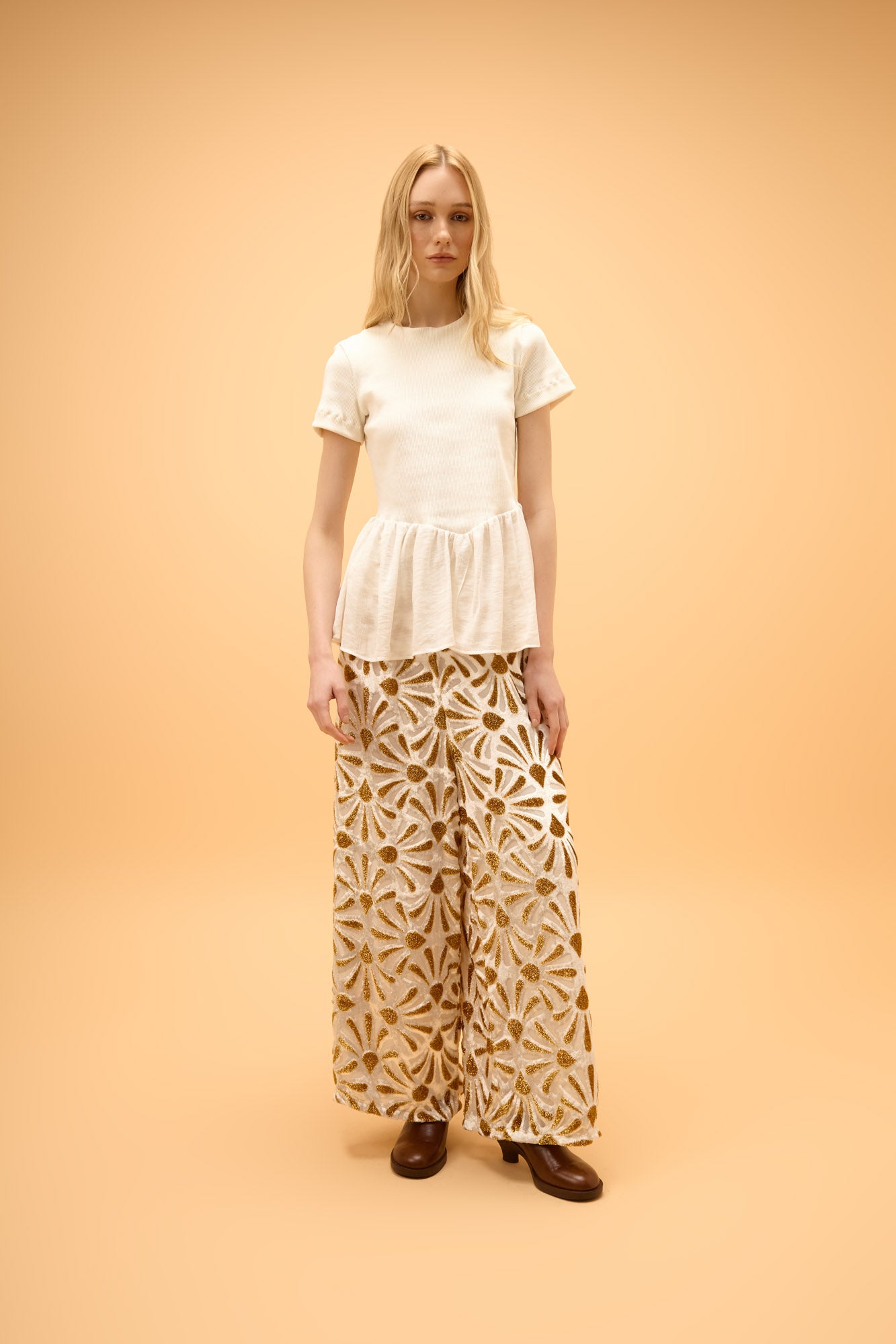 Blusa Canelada Babado Chiffon Veraneio