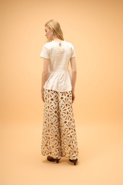 Blusa Canelada Babado Chiffon Veraneio