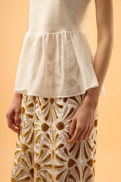 Blusa Canelada Babado Chiffon Veraneio