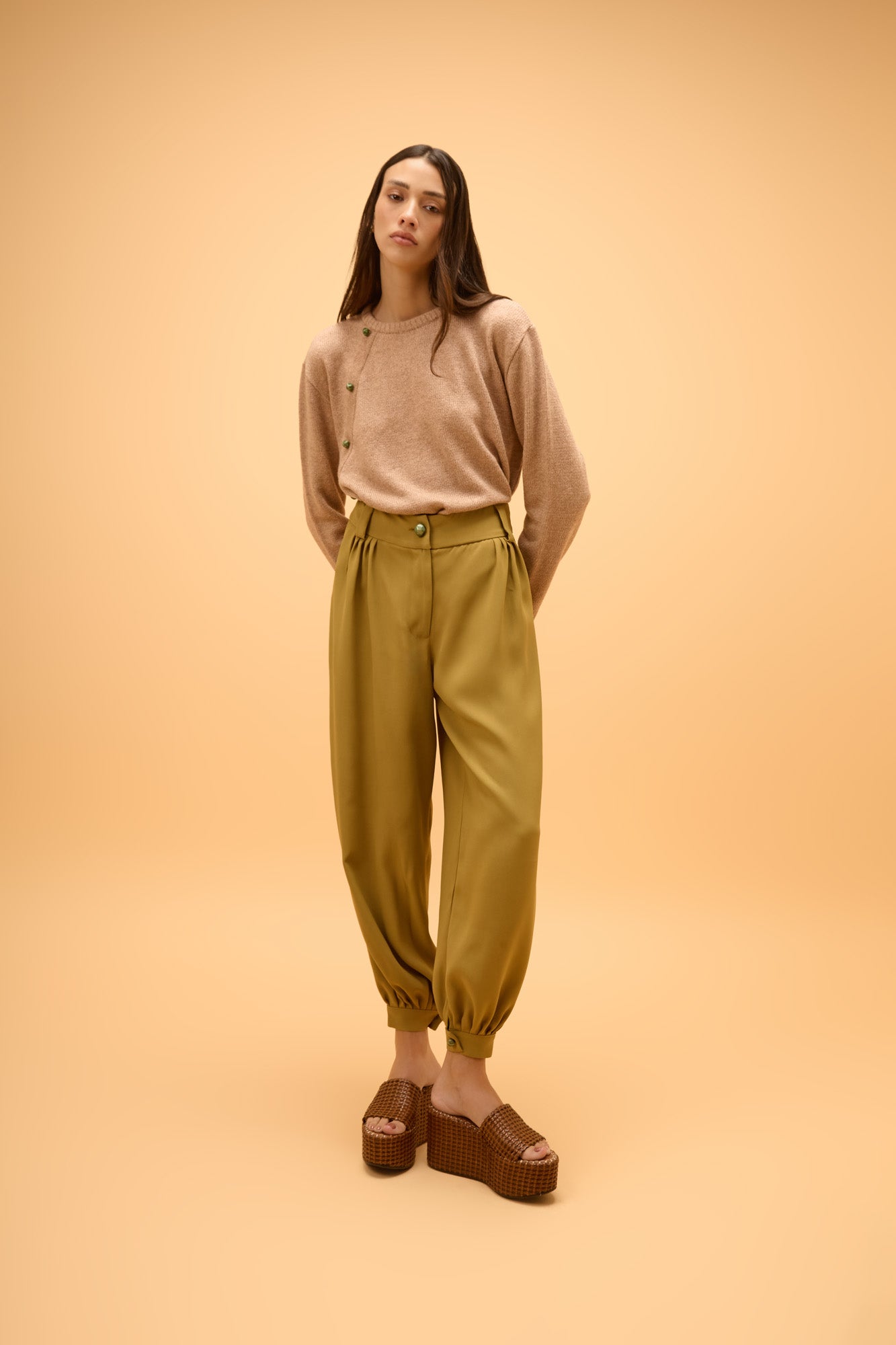 Calça Pregas Crepe Horizonte