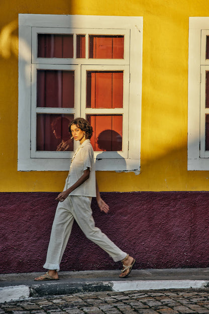 Camisa Manga Curta Furadinha com Franja Tianguá