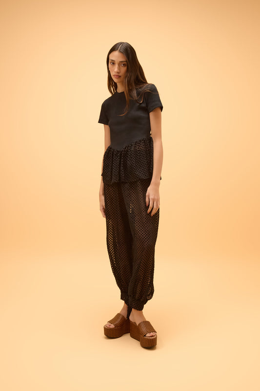 Calça Ampla Amarração Punho Lua