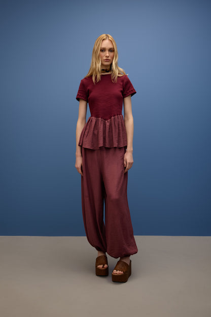 Blusa Canelada Babado Chiffon Veraneio