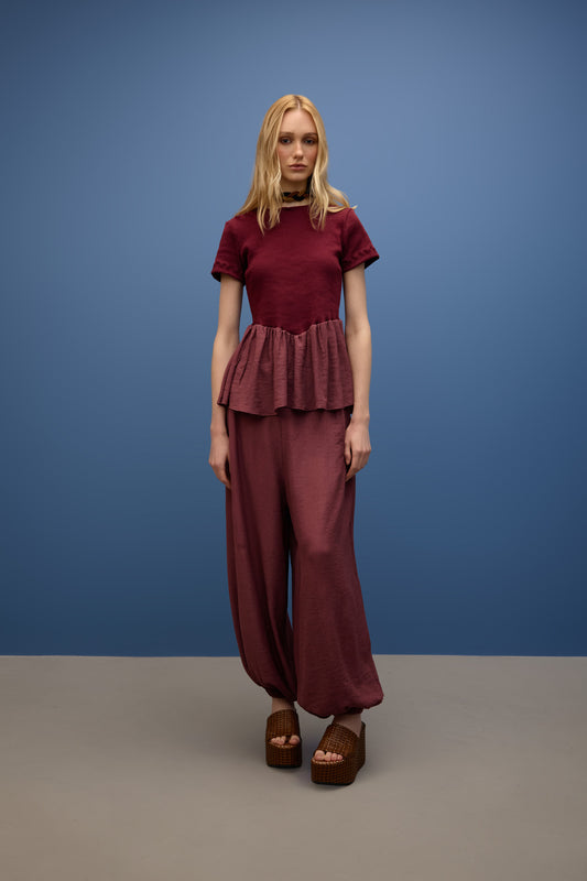 Blusa Canelada Babado Chiffon Veraneio