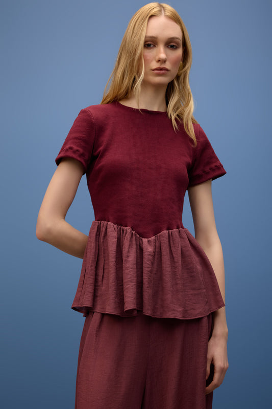 Blusa Canelada Babado Chiffon Veraneio