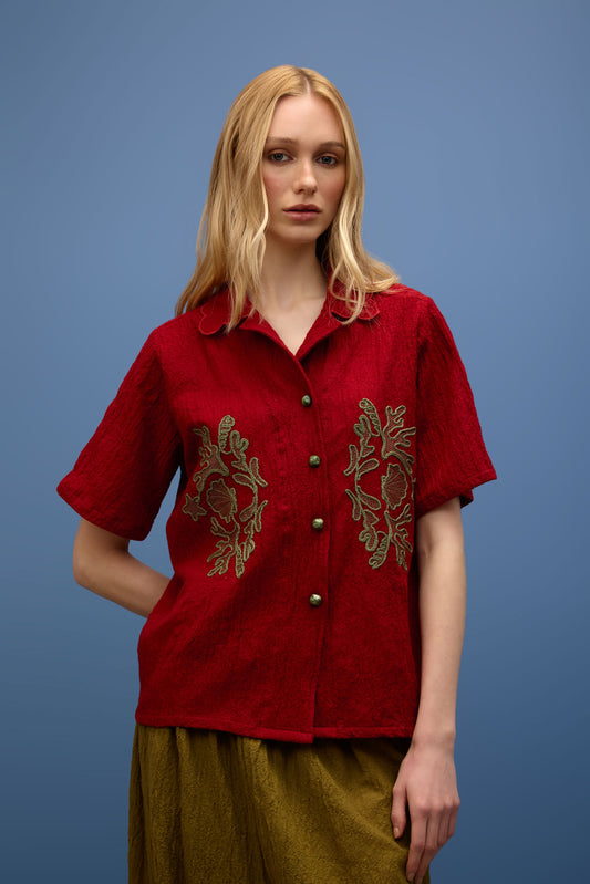 Camisa Manga Curta Bordado Dunas
