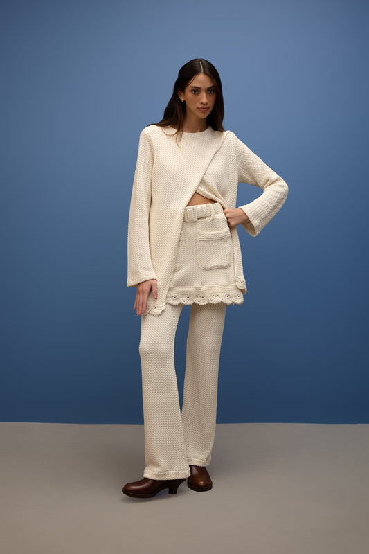 Blusa Manga Longa Transpasse Crochet Brisa