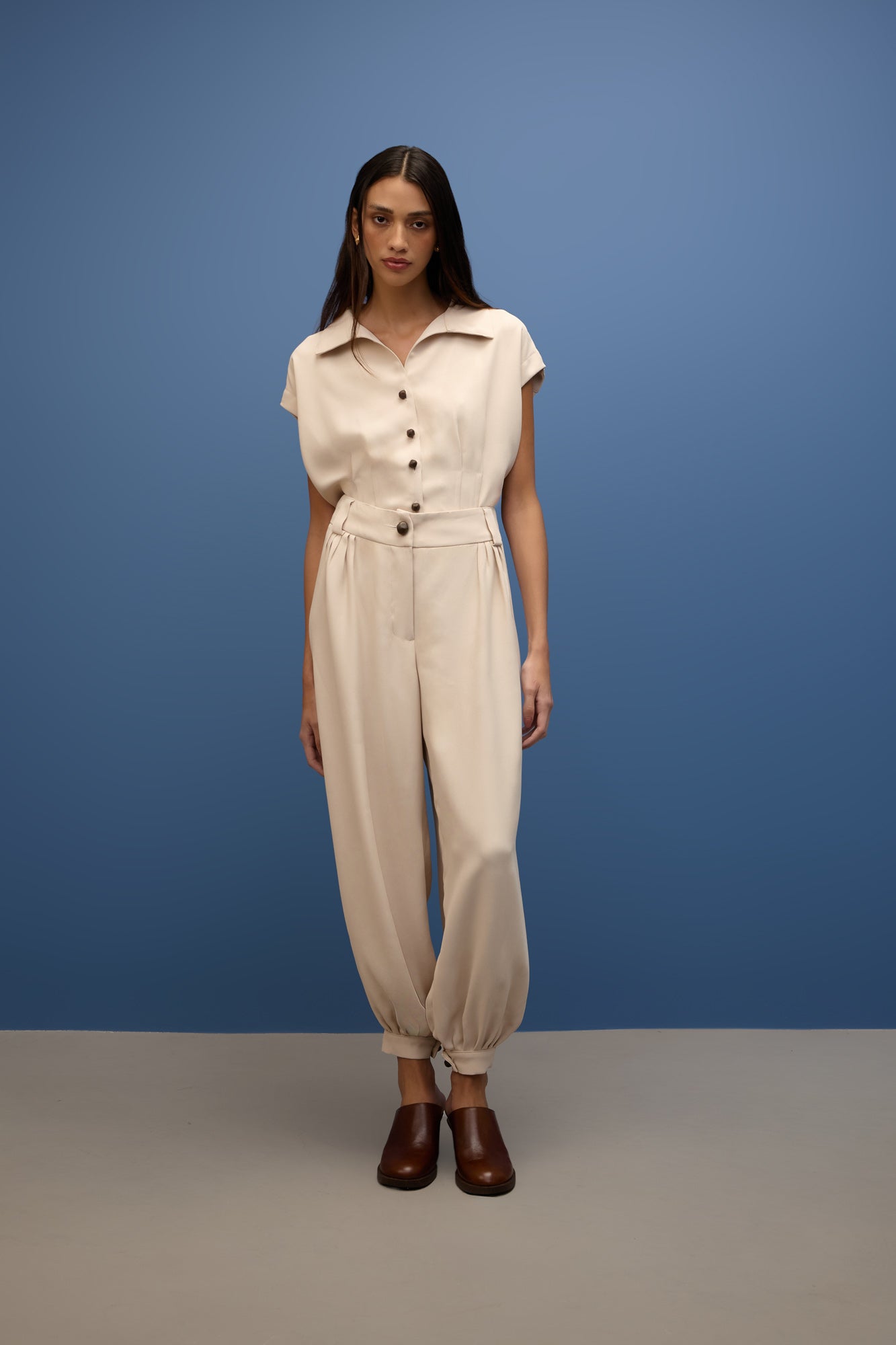 Calça Pregas Crepe Horizonte