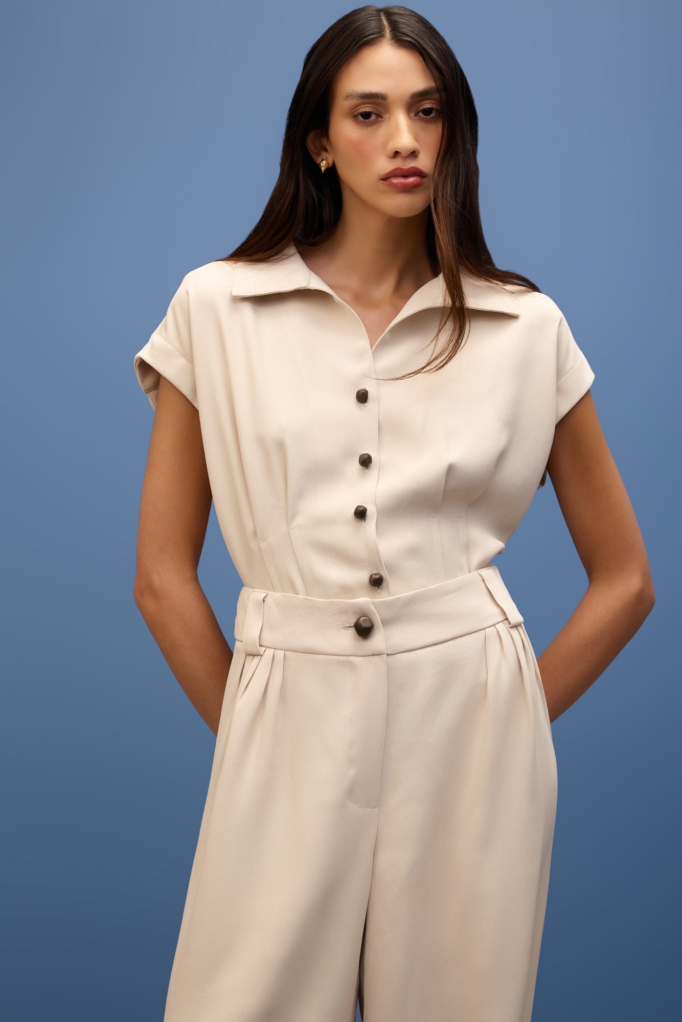 Blusa Pregas Crepe Horizonte