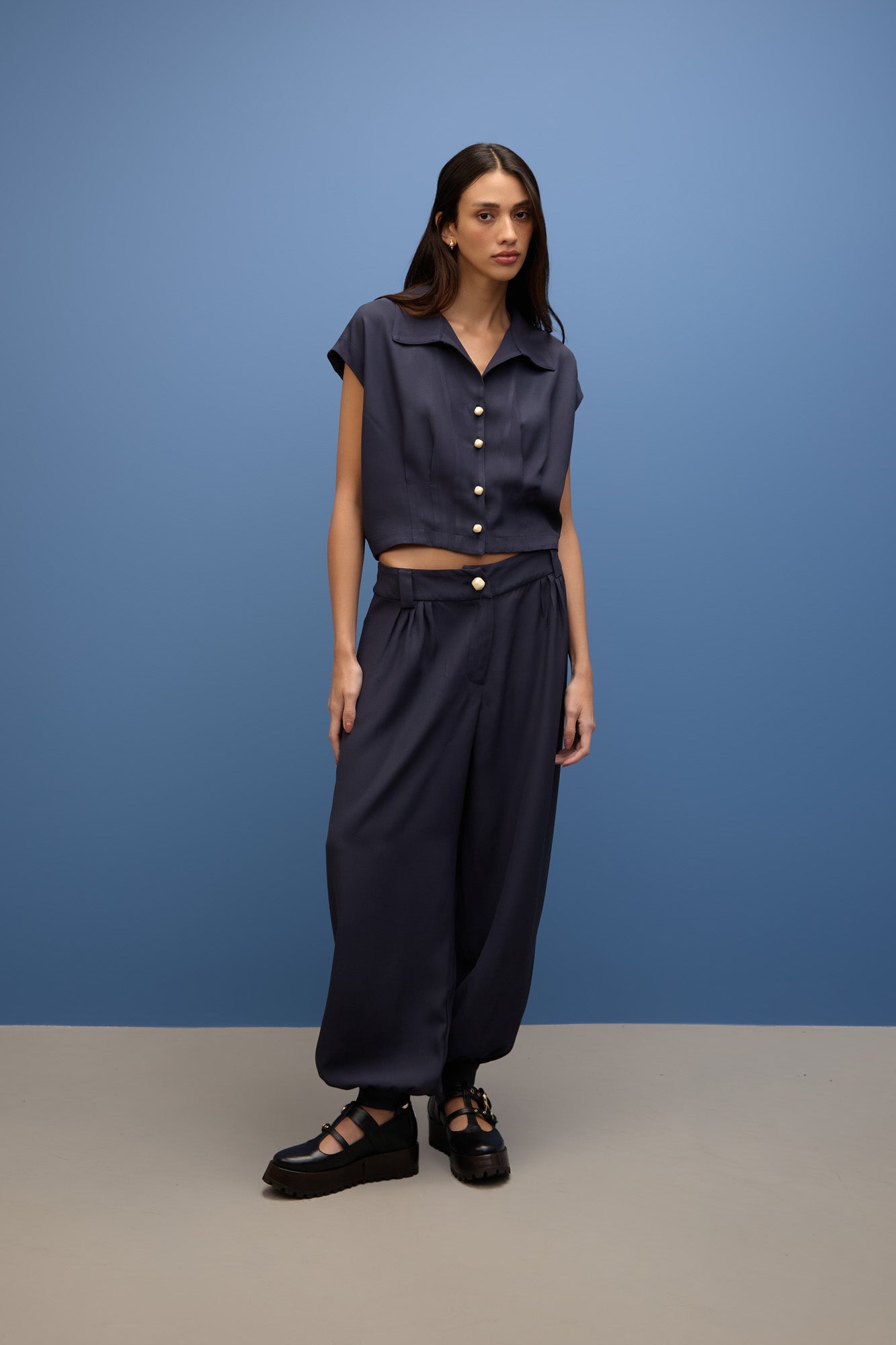 Blusa Pregas Crepe Horizonte