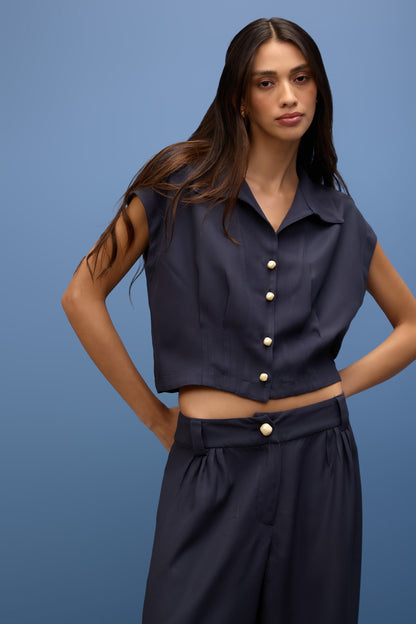 Blusa Pregas Crepe Horizonte