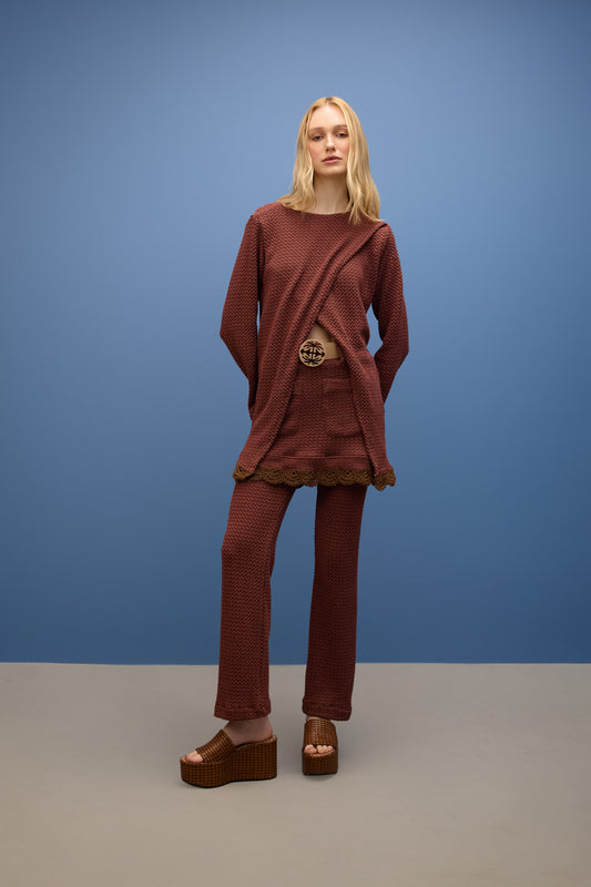 Blusa Manga Longa Transpasse Crochet Brisa