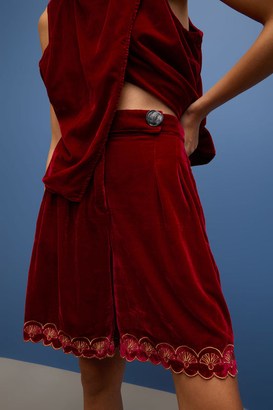 Bermuda Veludo Bordado Barra Salina