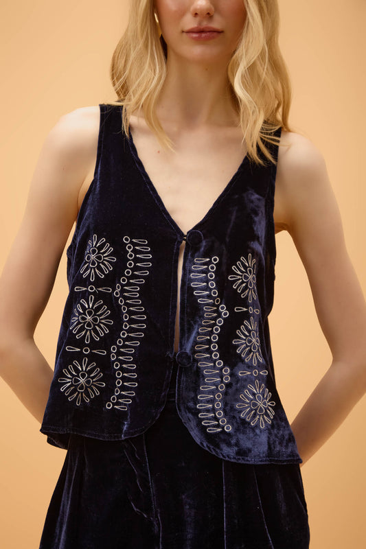 Colete Com Bordados Veludo Salina