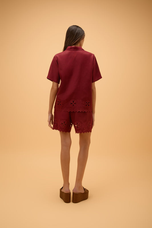Camisa Manga Curta Bordado Areia