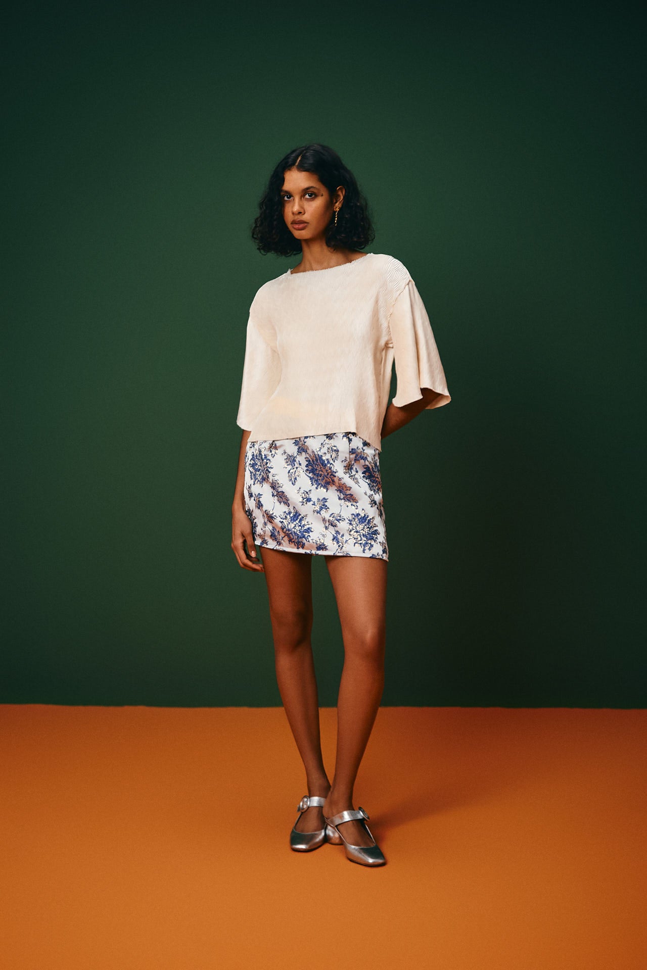 Blusa Manga Curta Plissada Candeias