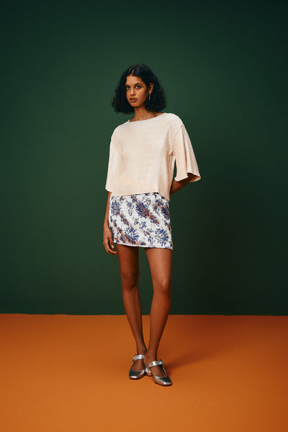 Blusa Manga Curta Plissada Candeias