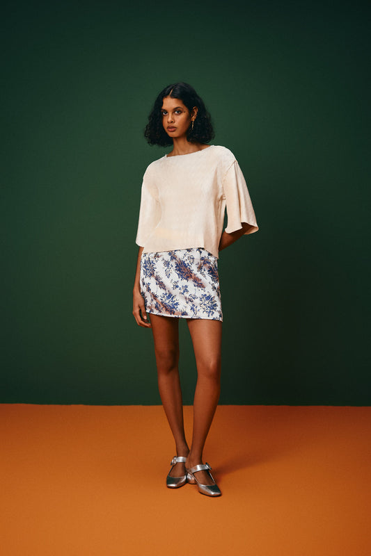 Blusa Manga Curta Plissada Candeias