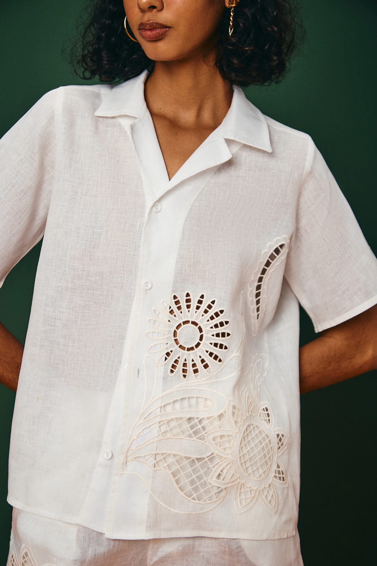 Camisa Linho Bordado Frente Iguatú