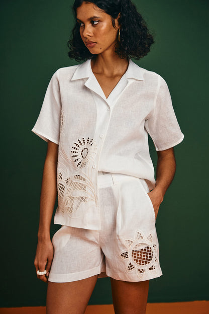 Camisa Linho Bordado Frente Iguatú