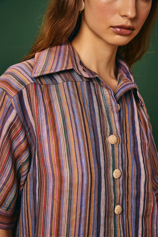 Camisa Listrada Botões Crochet Olindina