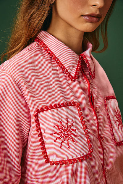 Camisa Curta Bolsos Bordado Uáuá