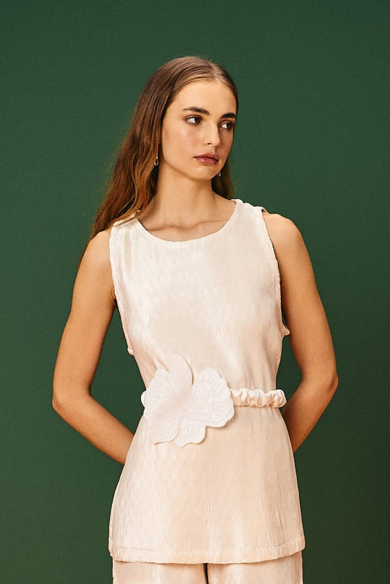 Regata Plissada Com Cinto Flor Candeias