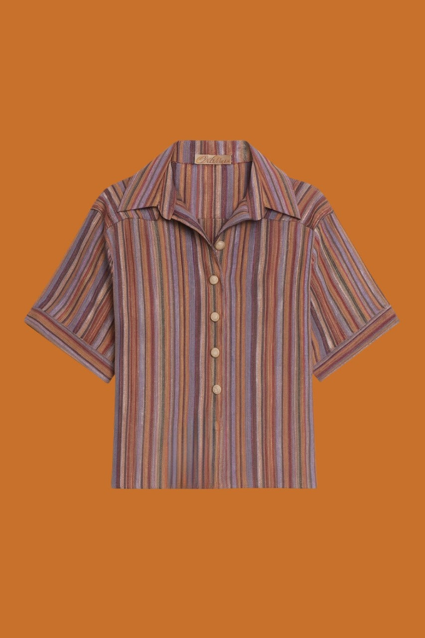 Camisa Listrada Botões Crochet Olindina