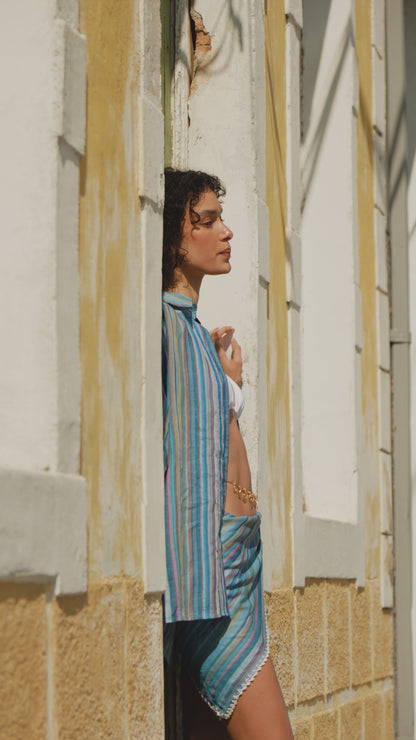 Camisa Listrada Botões Crochet Olindina